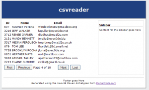 CSV JSF Table DataValve